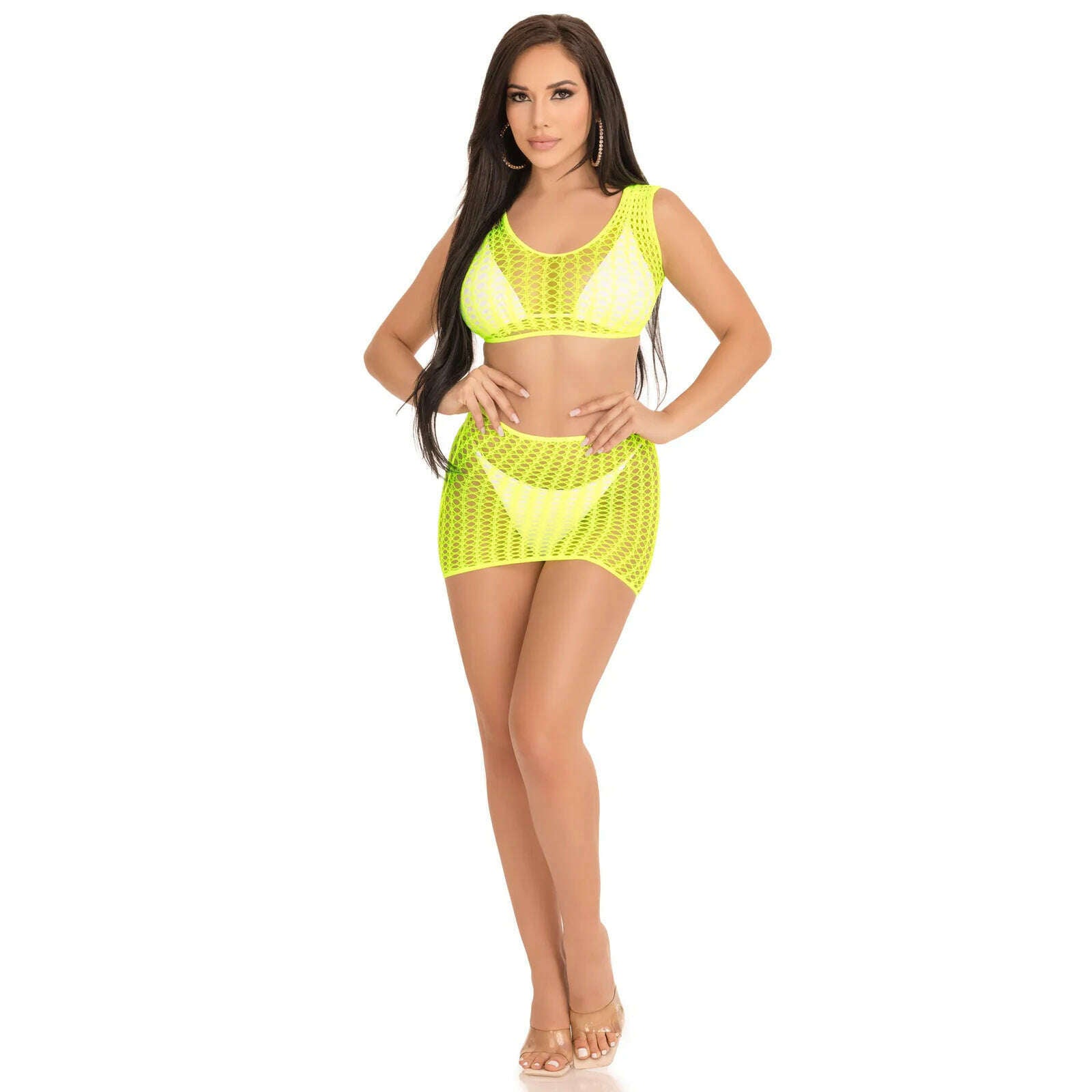 Crochet Net Tank Crop Top & Mini Skirt Set