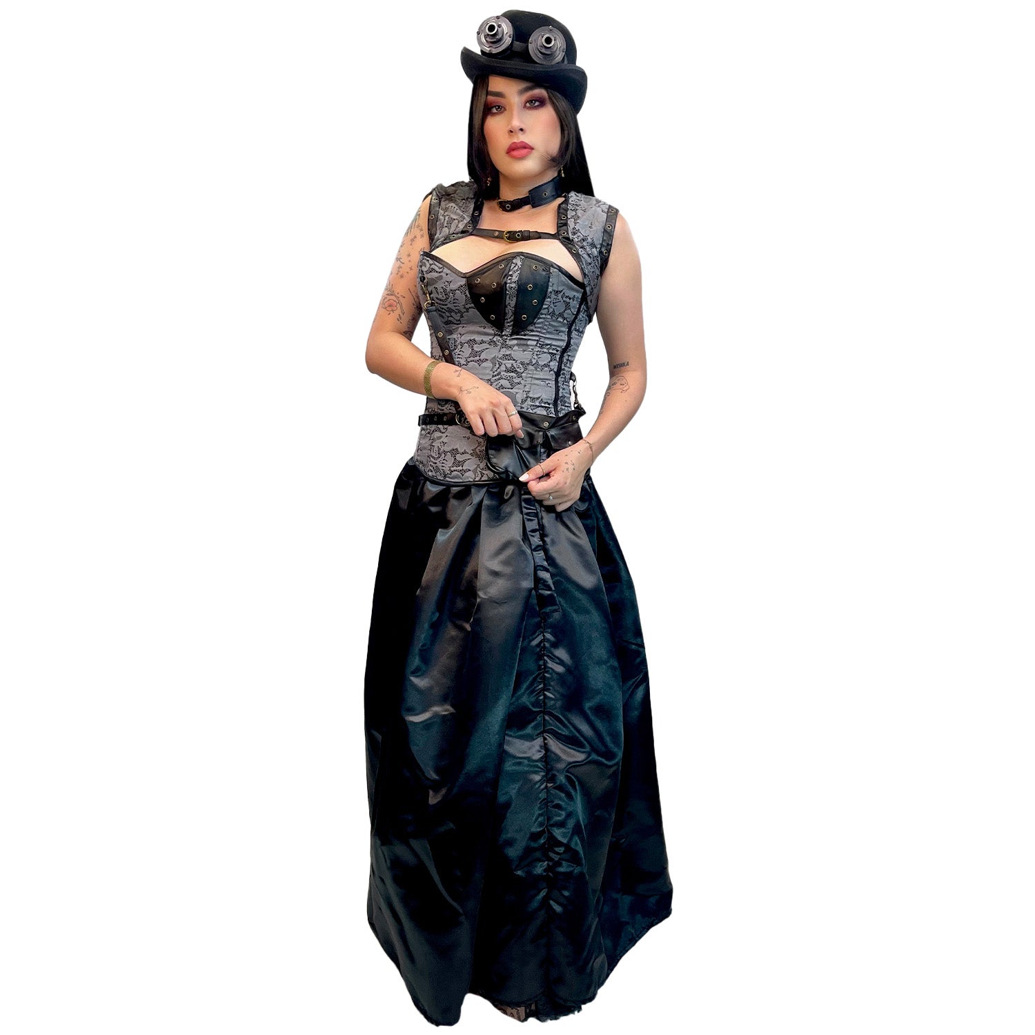 Steampunk, Women's Black  w/ Grey Floral Lace Detail Adult Costume