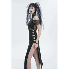 Cyber Goth Mock Neck Mesh Maxi Dress