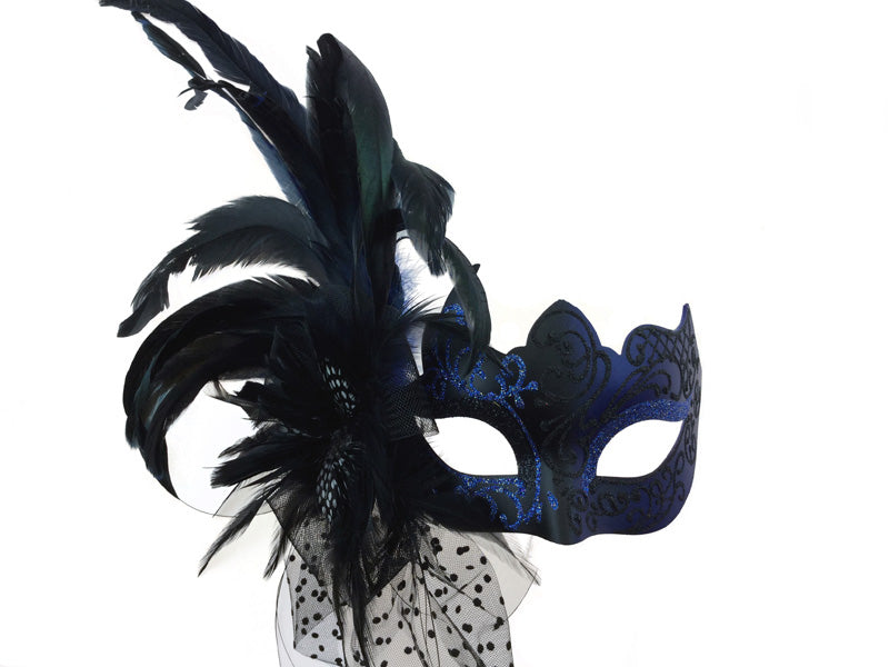 Blue Venetian Mask with Feather