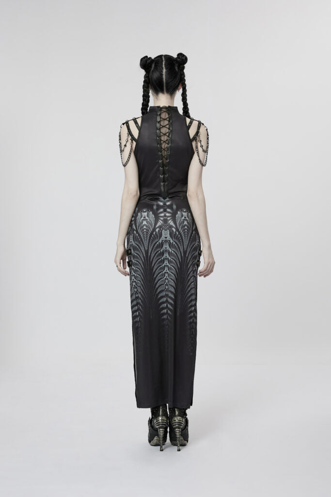 Cyber Black/Grey Maxi Dress with Side Split Hem