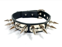 Black Leather Choker with Razors and Spikes