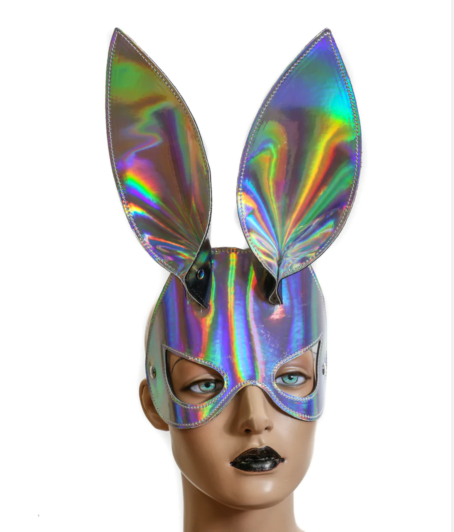Patent Holo Silver Rainbow Bunny Mask
