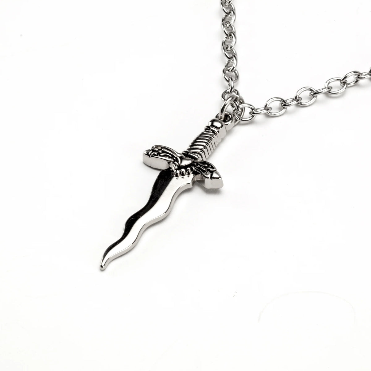 Silver Crooked Dagger Pendant Chain Necklace