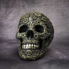 Day of the Dead Cold Cast Antique Finish Resin Floral Skull