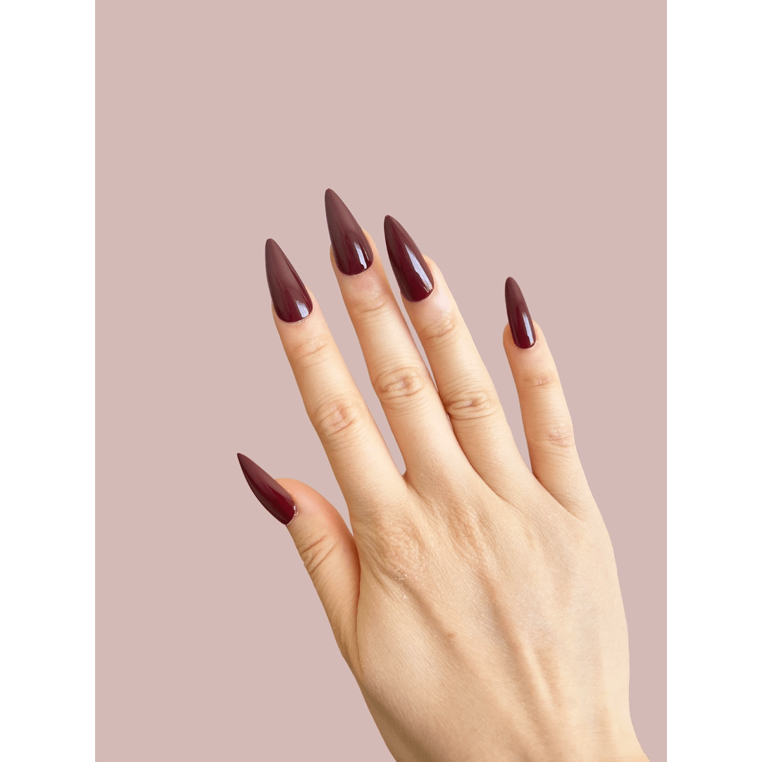 Deep Burgundy Stiletto Shaped Press On Nails