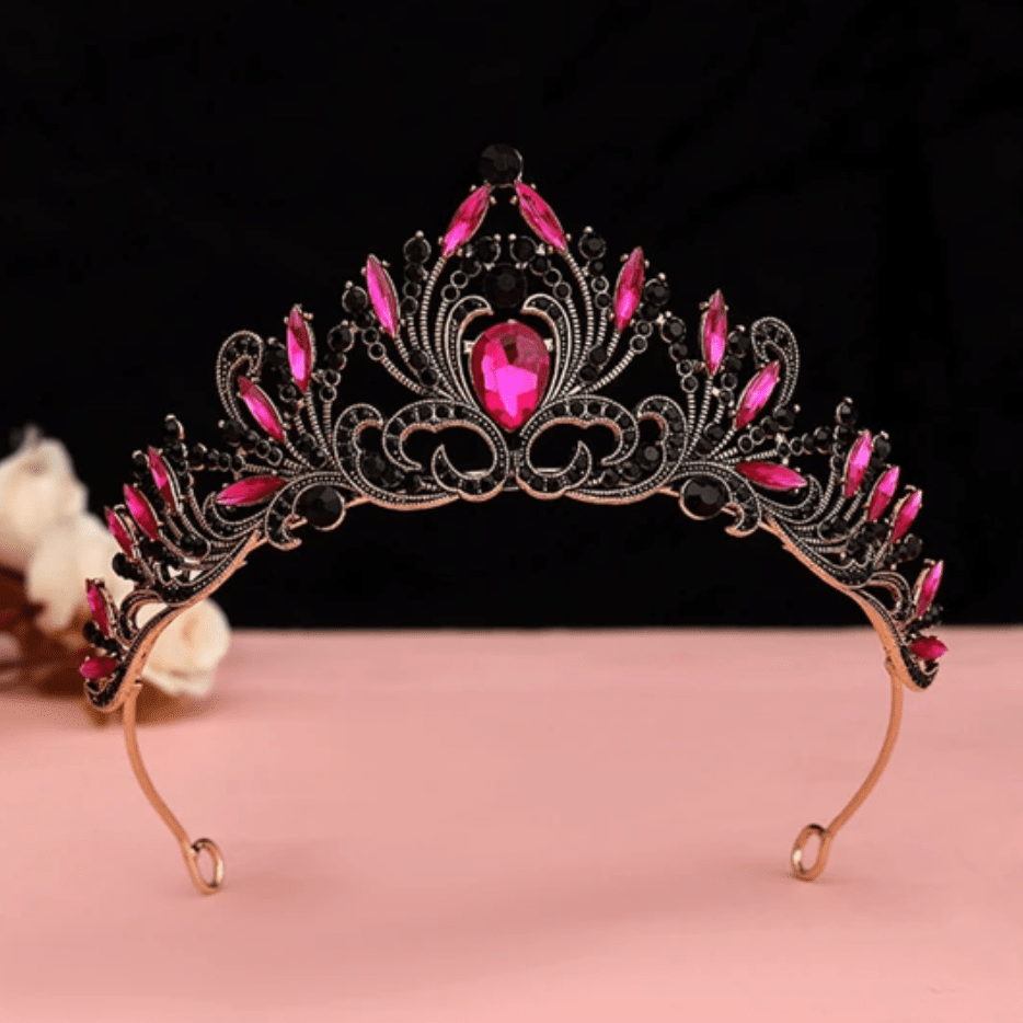 Deep Fuchsia and Black Rhinestone Tiara