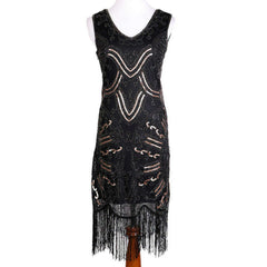 Delicate Black Beaded Flapper Fringe Dress