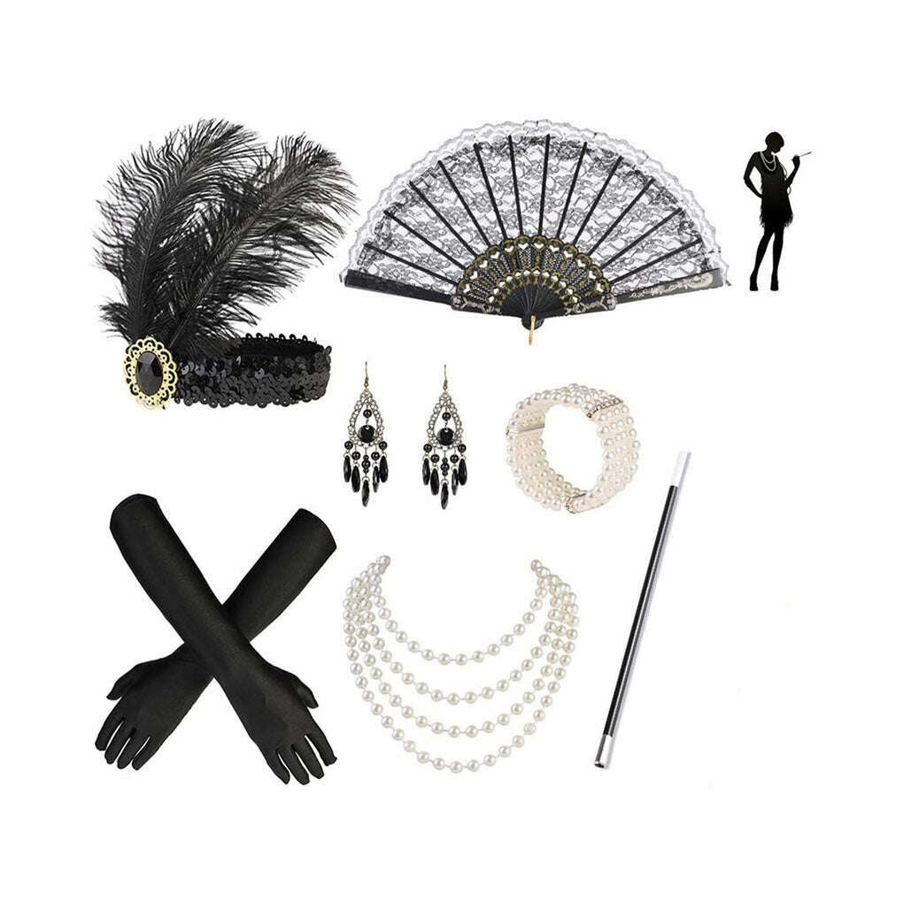Deluxe 7 Piece Flapper Accessory Kit with Feather Headband and Cigaret ...