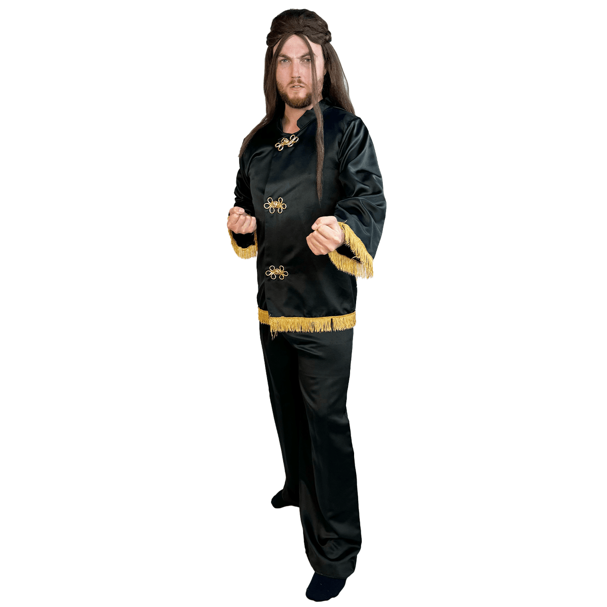 Deluxe Black Satin Black and Gold Karate Teacher Adult Costume