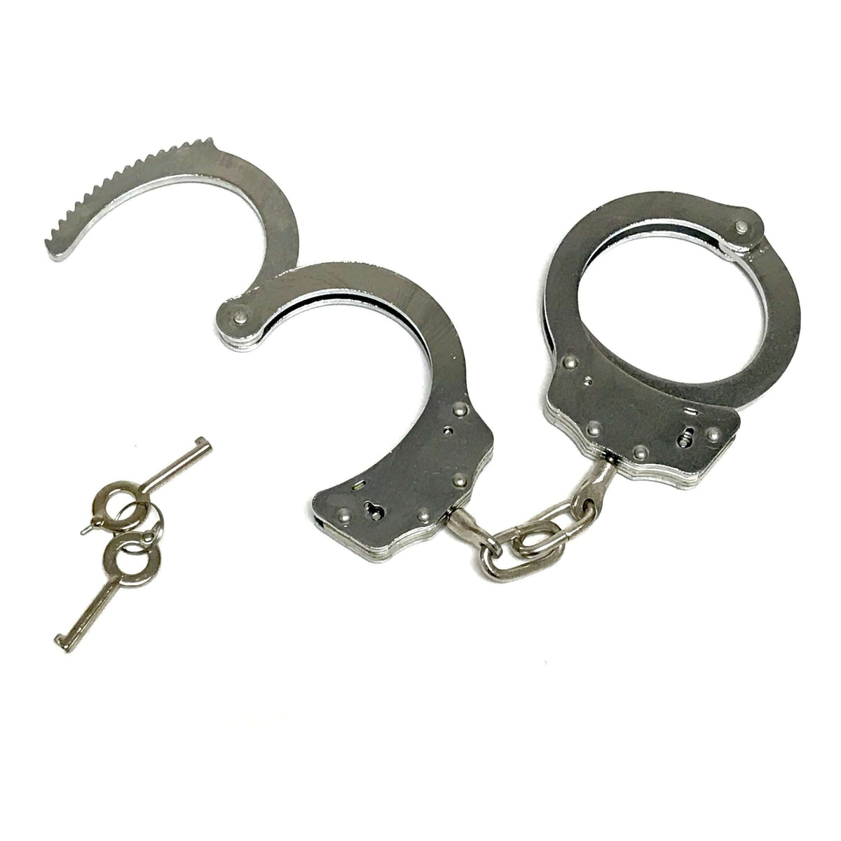 Deluxe Double Lock Stainless Steel Chained Handcuffs with Key - Fully Functional Locking Prop