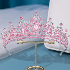 Deluxe Pink Silver Rhinestone Tiara Crown