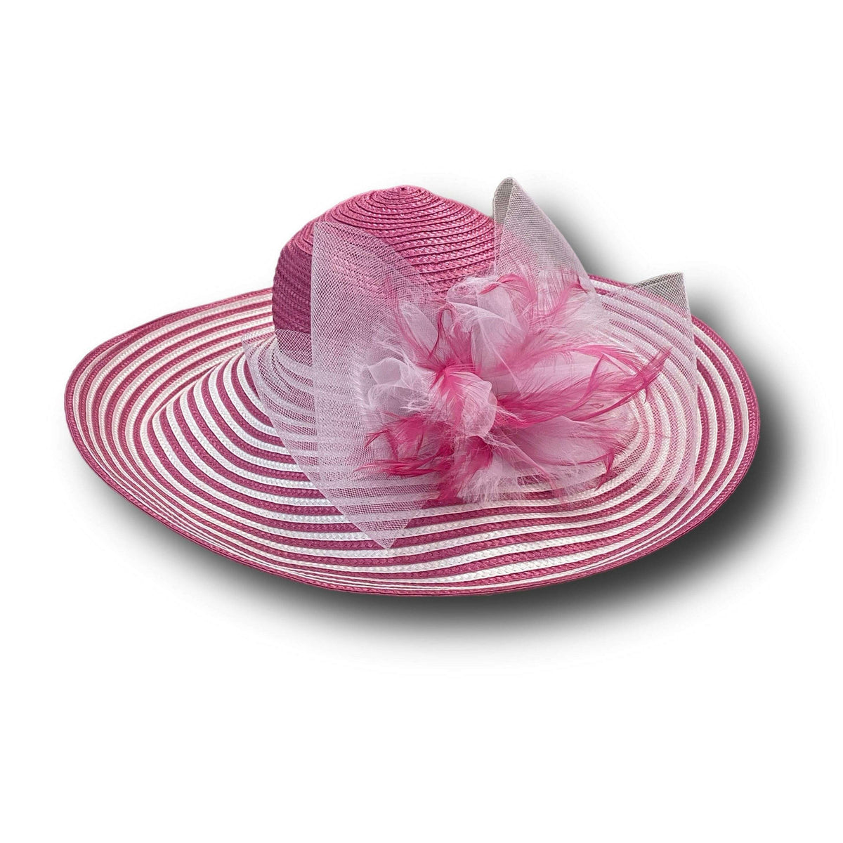 Deluxe Rose Pink Tulle Derby Hat