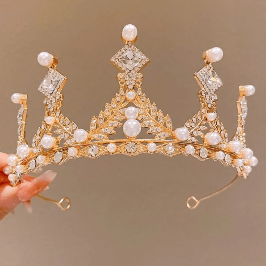 Deluxe Tall Gold Rhinestone Queen Crown