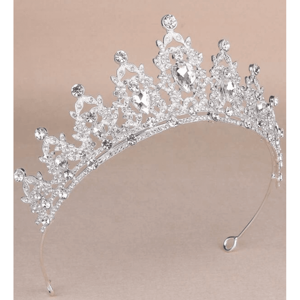 Deluxe White Silver Rhinestone Princess Tiara