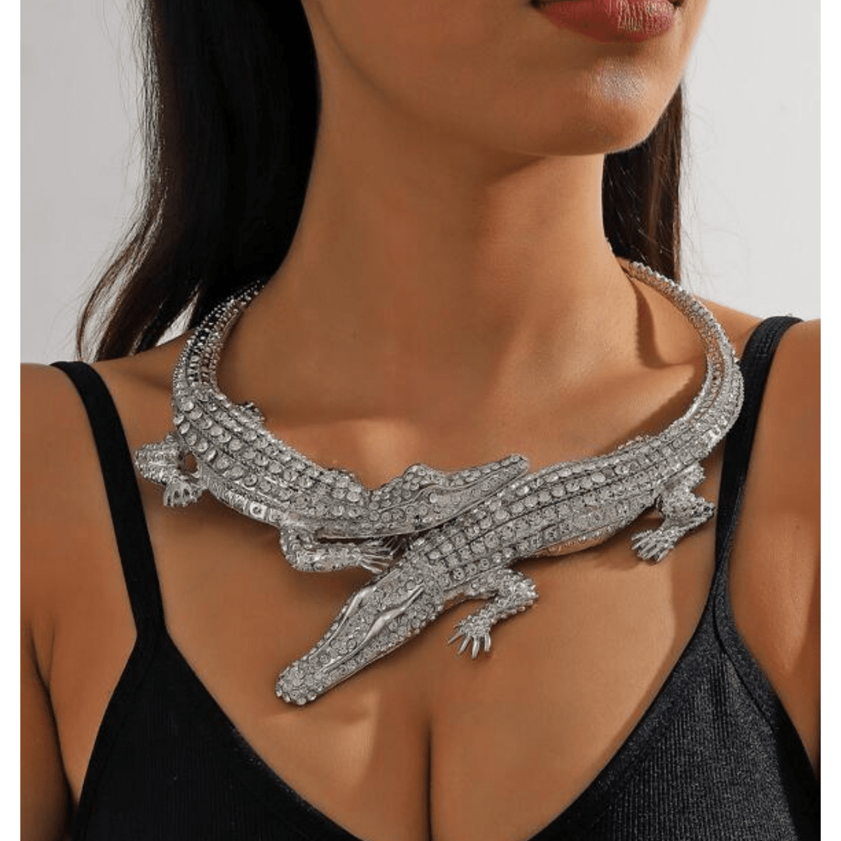 Double Alligator Encounters Necklace Silver