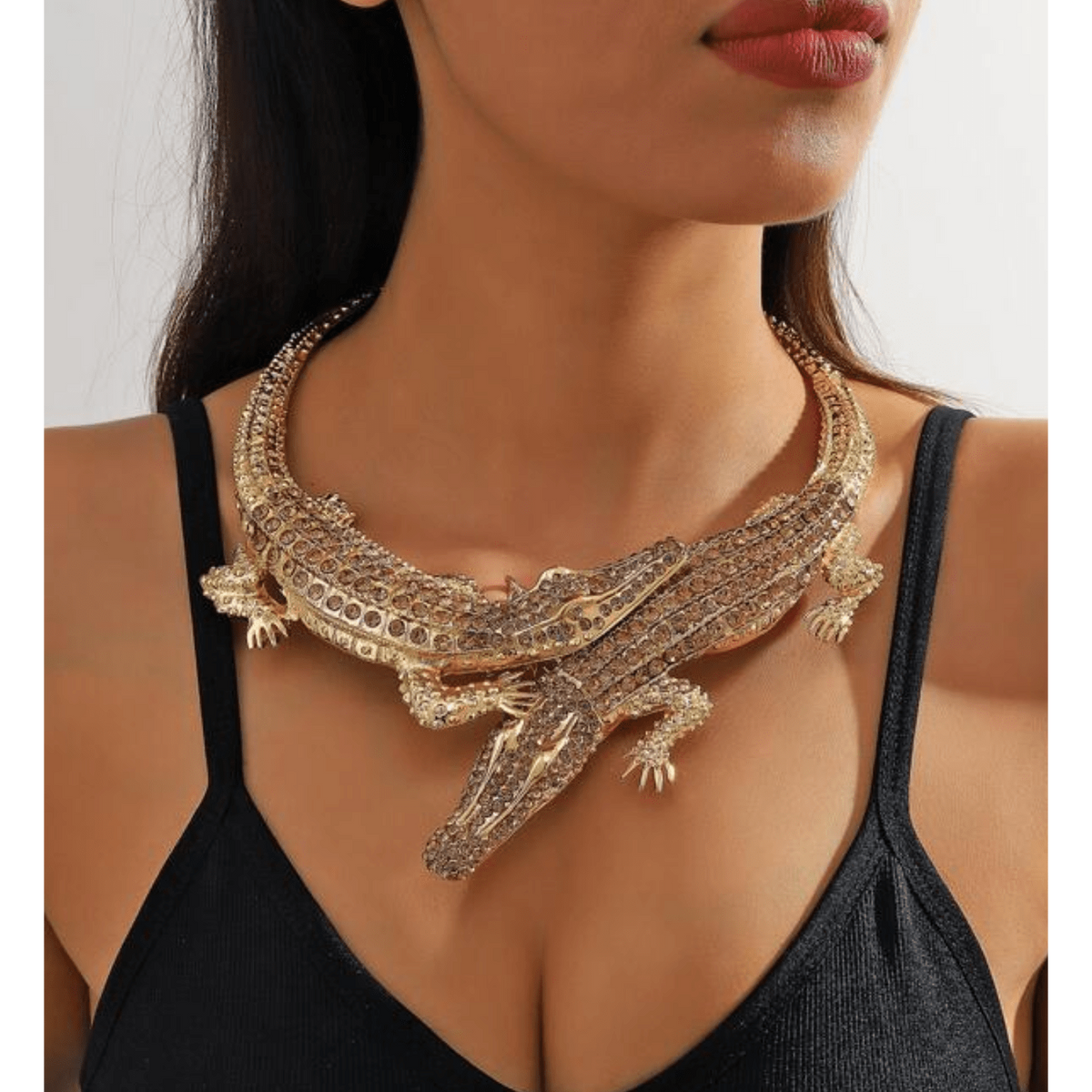 Dual Alligator Encounters Gold Necklace