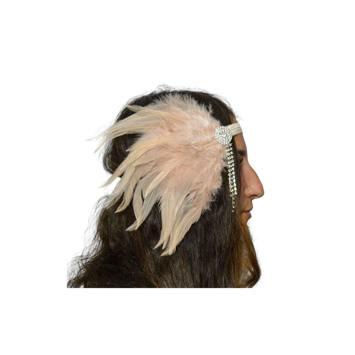 Dusty Pink Feather and Diamond Flapper Headband