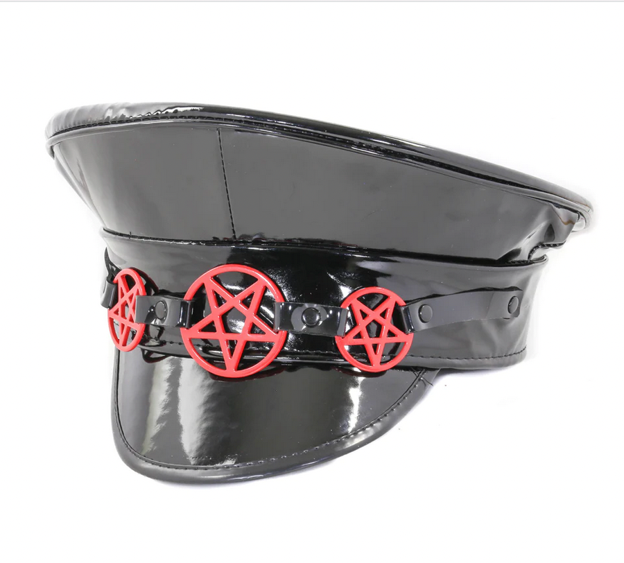 Patent Shiny Black Pentagram Captain Hat