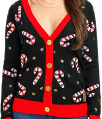 Sequin Candy Cane Women's Ugly Christmas Cardigan