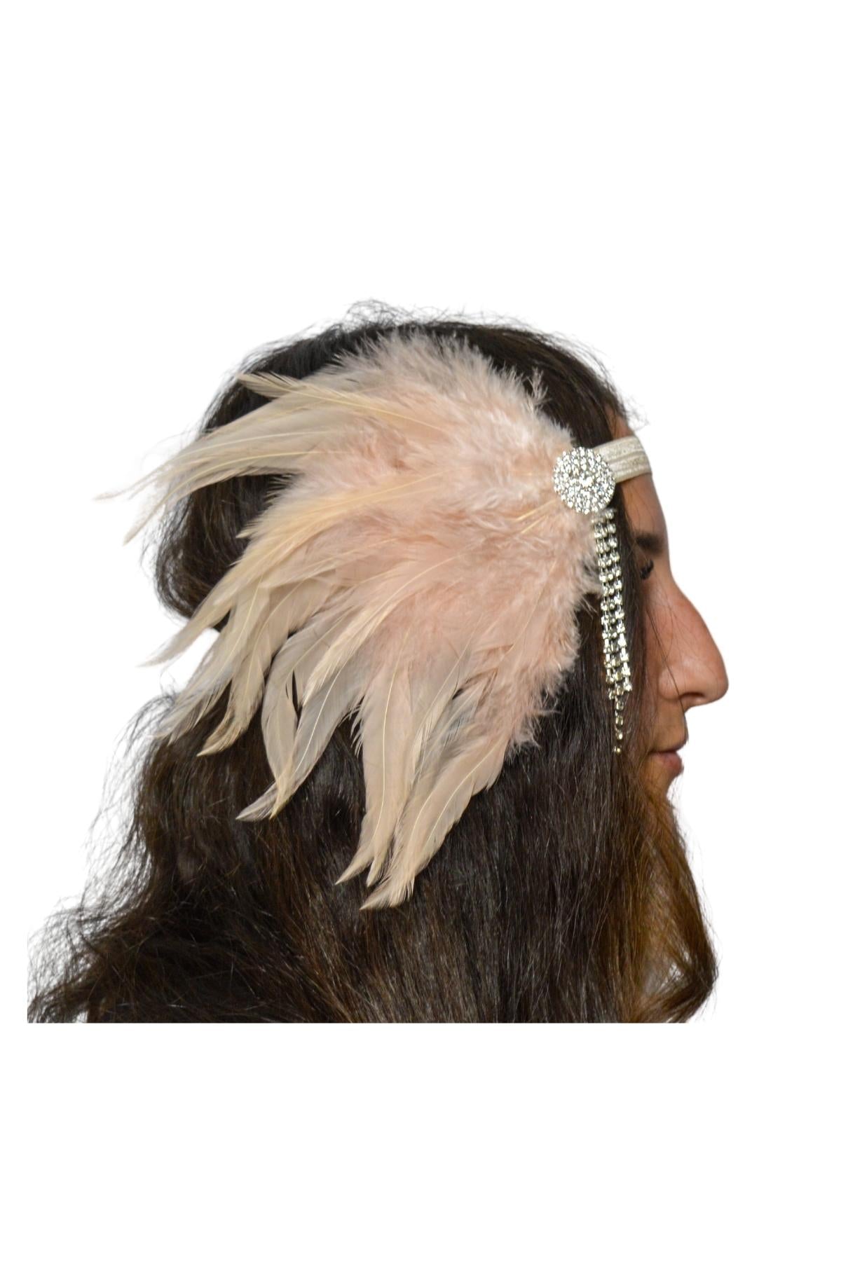 Dusty Pink Feather and Diamond Flapper Headband