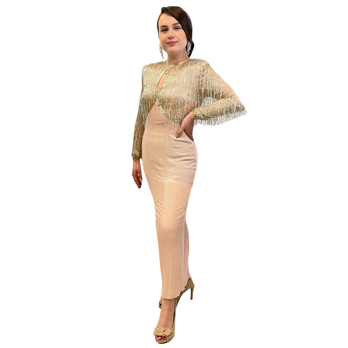 1920s Long Peach and Golden Dress Adult Costume