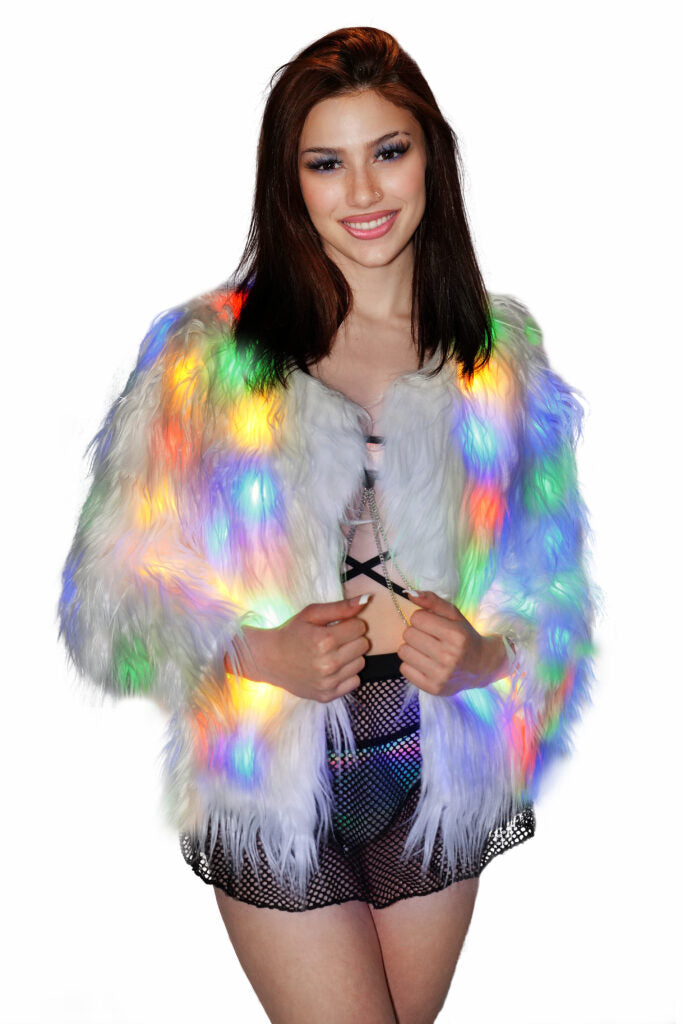 LED White Faux Fur Jacket
