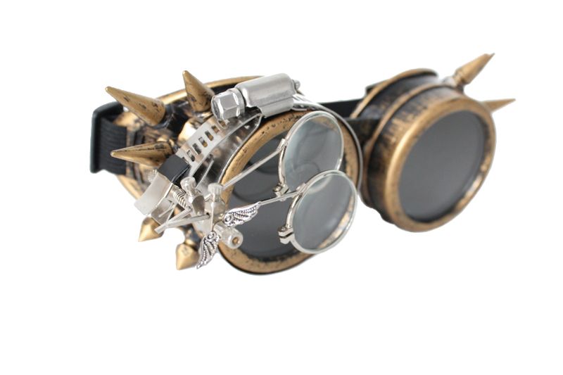 Gold Steampunk Spike Goggles with Magnifying Glasses