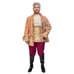 Deluxe Colonial Historical Red and Gold Brocade Print Adult Costume