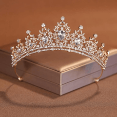 Elegant Gold Tiara with Clear Rhinestones