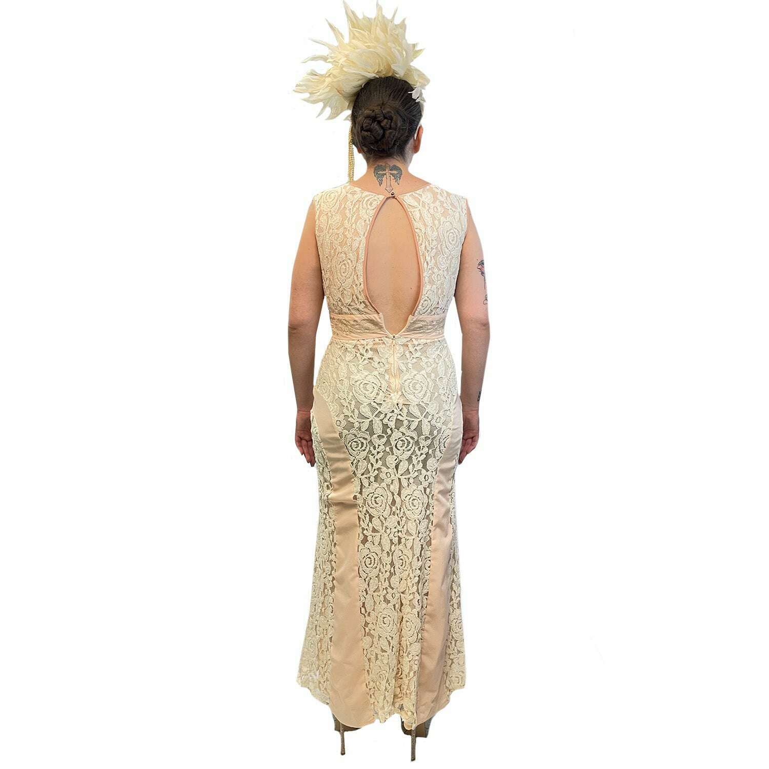 Exclusive 1920s Vintage Peach Lace Evening Dress Adult Costume Buy / Small Exclusive 1920s Vintage Peach Lace Evening Dress Adult Costume Buy / Small