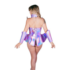 ExtraGalactic Glam Holographic Bodysuit & Arm Sleeves Costume Set