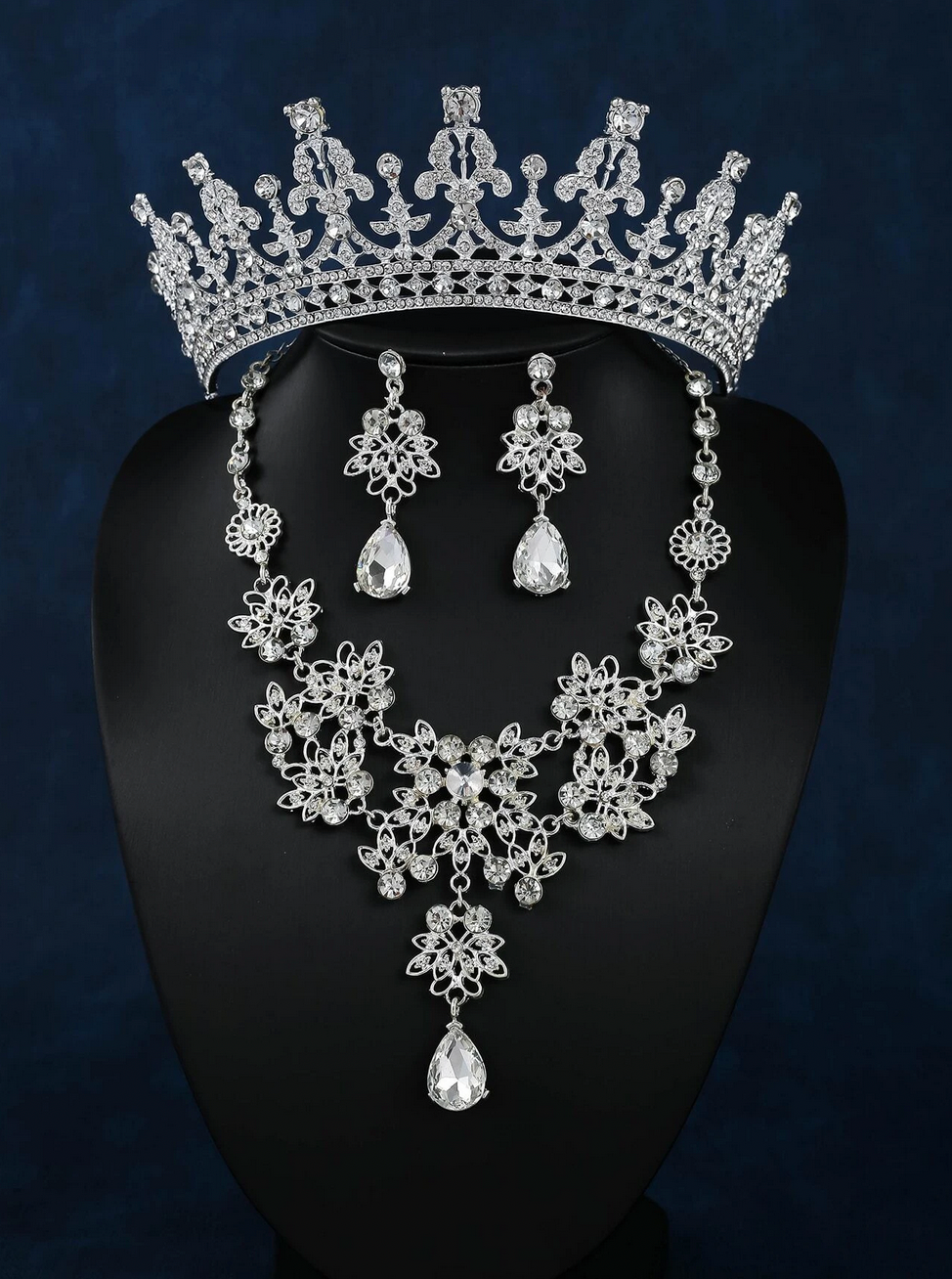 Silver Rhinestone Crown Set