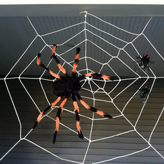 Black & Orange Scary Spider w/ Web Outdoor Decoration