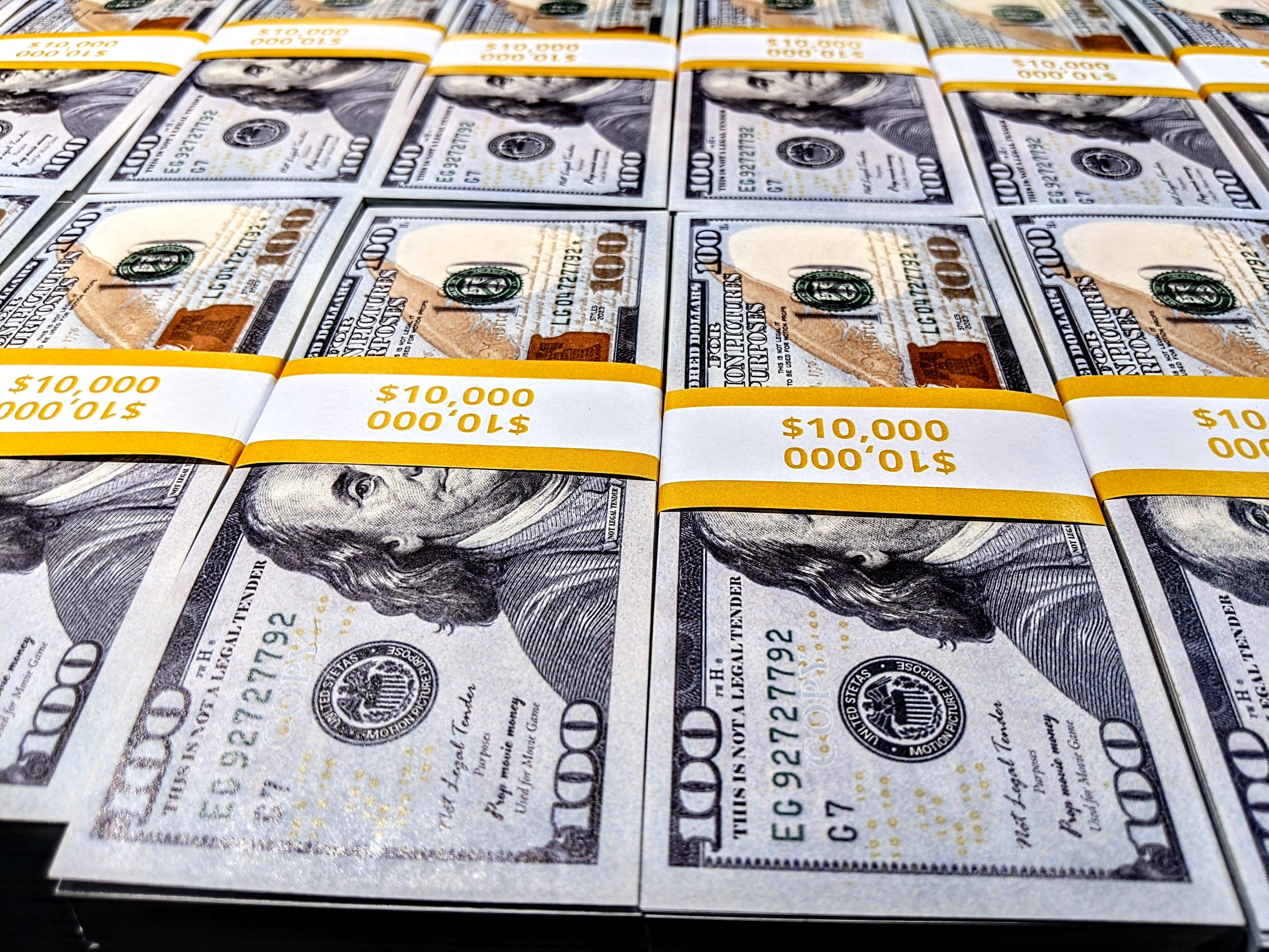 Realistic $100 Prop Money Stack - 100 Bills Per Stack