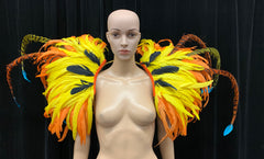 Feather Shoulder Yellow, Orange, Turquoise & Black