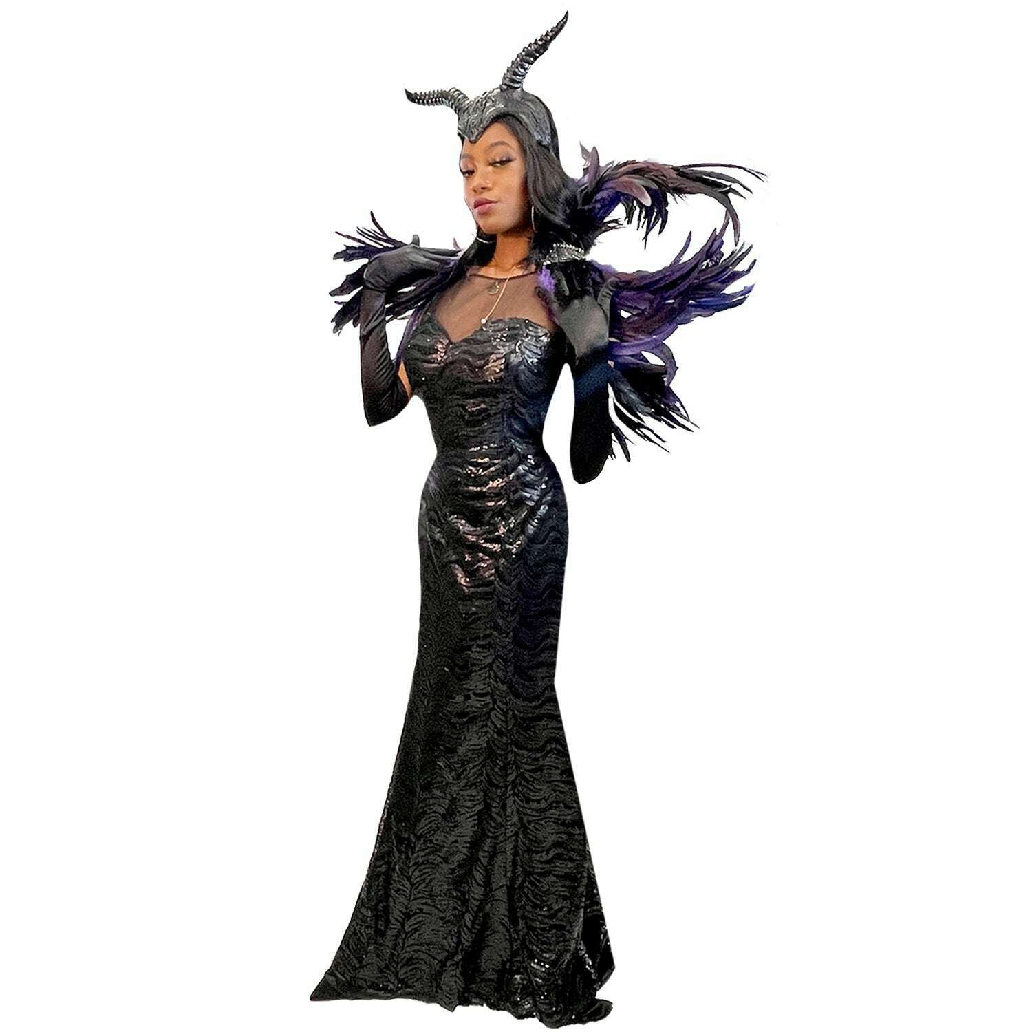 Fairytale Maleficent Adult Costume w/ Feather Headpiece and Collar Buy / Large Fairytale Maleficent Adult Costume w/ Feather Headpiece and Collar Buy / Large