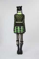 Punk Plaid Black & Green Pleated Skirt