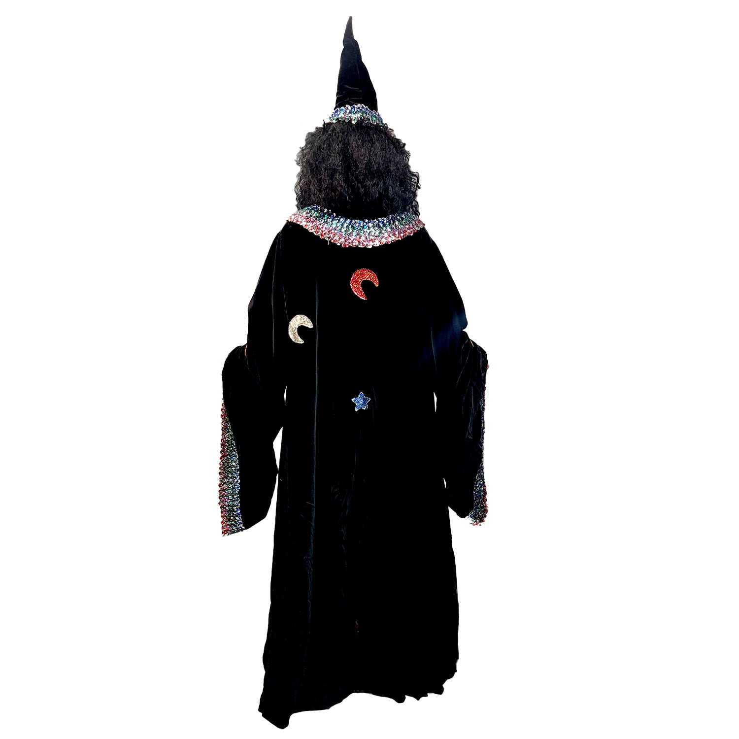 Dark Fantasy Adult Black Wizard Cloak w/ Sequins and Wizard Hat