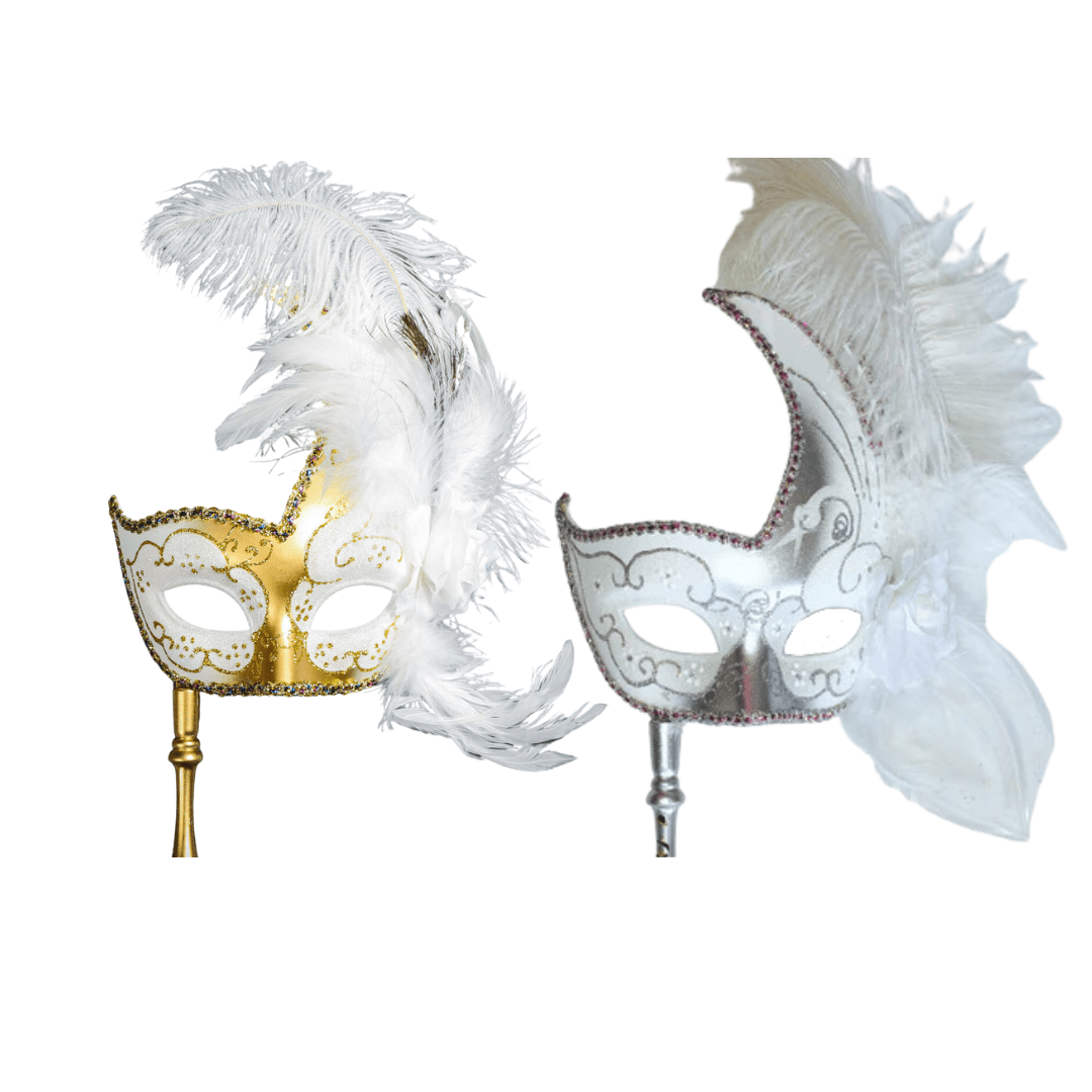 Feathered Crescent Venetian Stick Mask