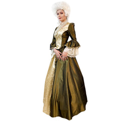 Authentic Colonial Green And Gold Women's Gown Adult Costume