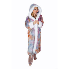 Festival Pastel Faux Bunny Fur Long Hooded Coat