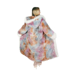 Festival Pastel Faux Bunny Fur Long Hooded Coat