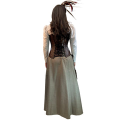 Women's Steampunk Retro Brown Adult Costume w/ Feathered Fascinator Hat