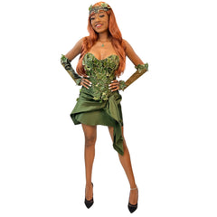 Exclusive Poison Ivy Adult Costume w/ Poison Leaf Mask, Sheer Mesh Gloves & Tights