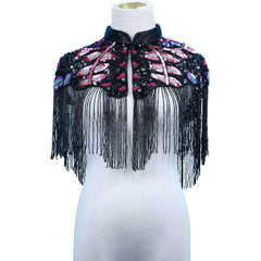 Flapper Blue & Pink Multicolor Beaded Shawl Fringe Cape