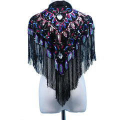 Flapper Blue & Pink Multicolor Beaded Shawl Fringe Cape