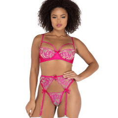 Floral Gartered Bra Set w/ Underwire Support