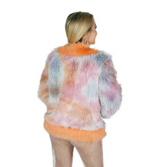 Fun Faux Fur Colorful Orange Trim Short Coat