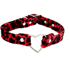 Fuzzy Leopard Print Heart Ring Choker